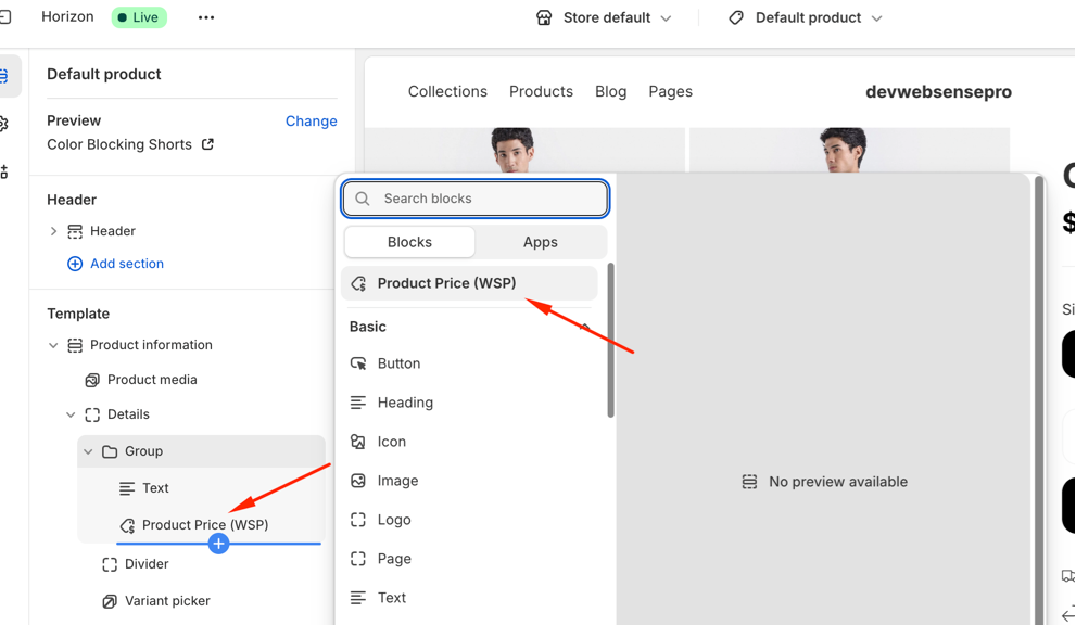 Block in product page